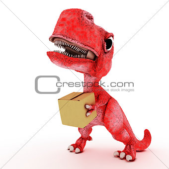 Friendly Cartoon Dinosaur with cardboard box