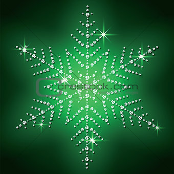 Christmas snowflake on a green background. 