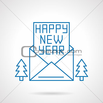 Happy New Year greetings thin line vector icon