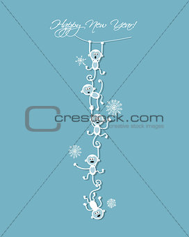 Happy new year card design with funny monkeys