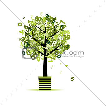 Green tree with numbers leaf in pot for your design