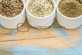hemp seeds, hearts and protein powder