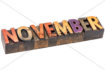 November month in wood type