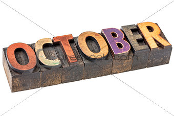 October month in wood type