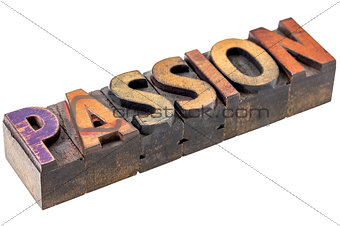 passion word in vintage wood type