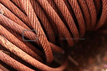 Closeup of a steel cable wrapped in a roll