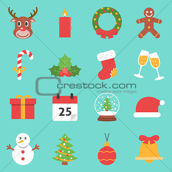 Christmas Holiday Icons Flat