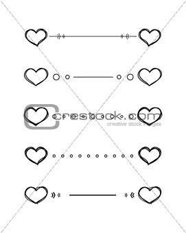 Heart dividers scribble vector borders