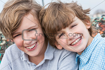 Happy Boy Children Brothers Smiling Together