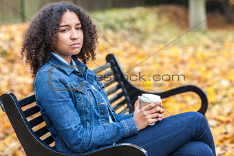 Mixed Race African American Teenager Woman Drinking Coffee