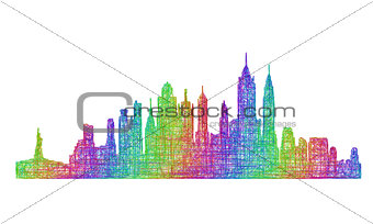 New York City skyline silhouette - multicolor line art