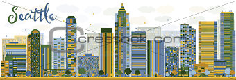 Abstract Seattle City Skyline with color Buildings