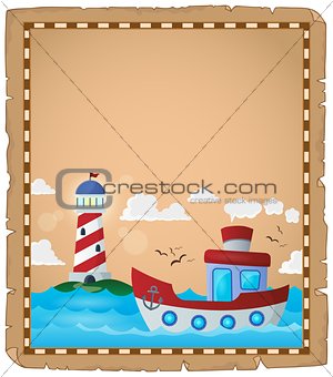 Parchment with boat and lighthouse