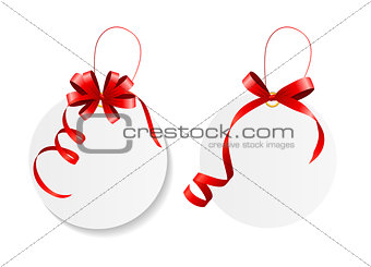Sale Labels Set with Red Bow and Ribbon . Vector Illustration