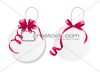 Sale Labels Set with Pink Bow and Ribbon . Vector Illustration