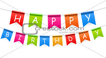 Happy Birthday Party Background with Flags Vector Illustration
