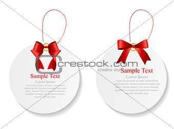 Sale Labels Set with Red Bow and Ribbon . Vector Illustration