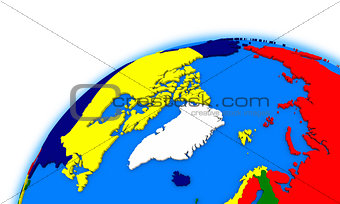 Arctic north polar region on globe political map