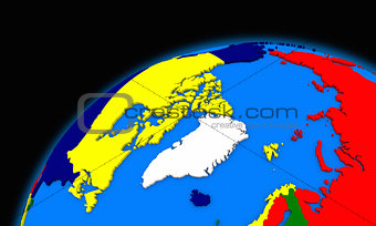 Arctic north polar region on planet Earth political map
