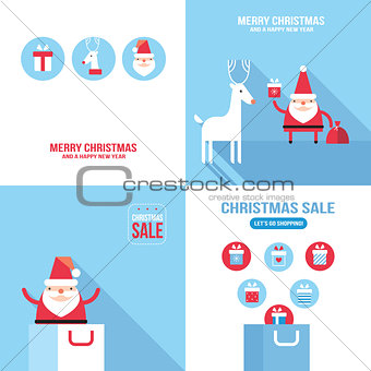 Christmas New Year banner set Santa Claus shopping seasonal sale