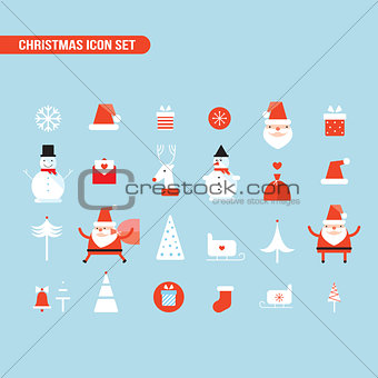 Christmas and New Year icon set Holiday Santa Claus Snowman