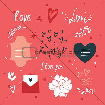St Valentines Day lettering and cute design elements collection