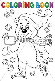 Coloring book ice skating bear
