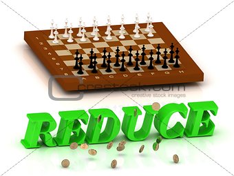 REDUCE- inscription of green letters and chess on 