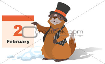 Happy Groundhog Day. Marmot holding February 2