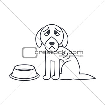 Poor hungry dog line icon