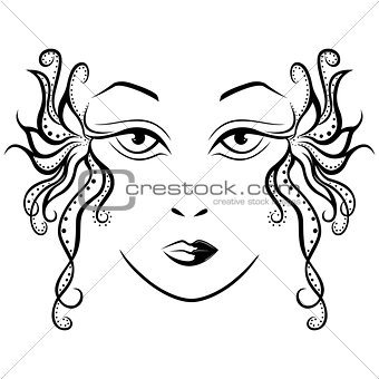 Abstract female face with ornamental locks