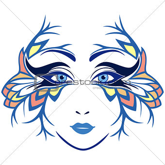Abstract women face with stylized mask