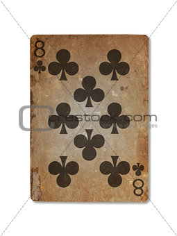 Very old playing card, eight of clubs