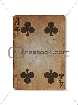 Very old playing card, four of clubs