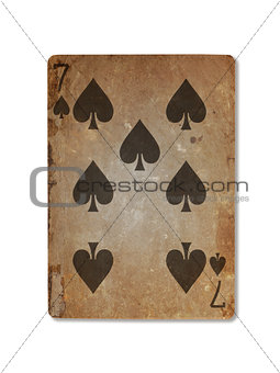 Very old playing card, seven of spades