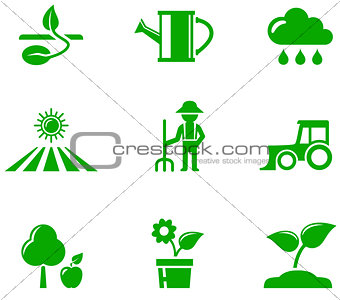 green agriculture icons set