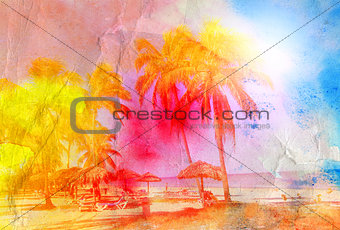 watercolor retro palms