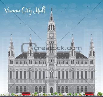 Vienna City Hall in gray color with blue sky