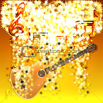 musical notes in a cloud of stars and guitar