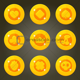 Cartoon Gold Coins With Casino Emblems