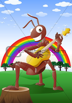red ant playing guitar