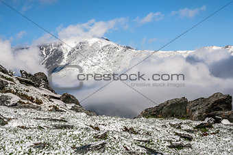 Altai Mountains and clouds at the horizon