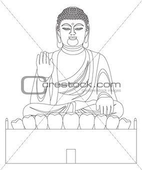 Asian Big Buddha Black and White Line Art