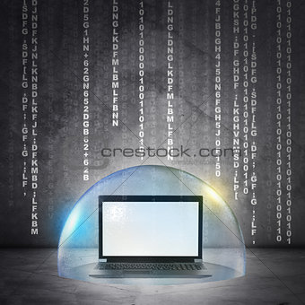 Black laptop in bubble