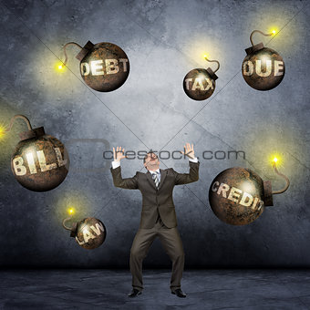 Businessman with lots of bombs