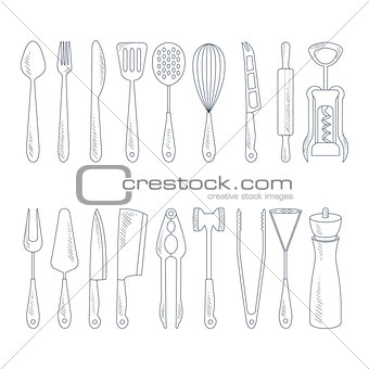 Cutlery Icons in Handdrawn Style