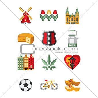 Netherlands Symbols and Landmarks Vector Illustration Set