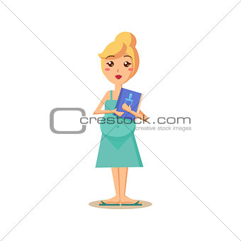 Pregnant Woman Holding a Book. Vector Illustration