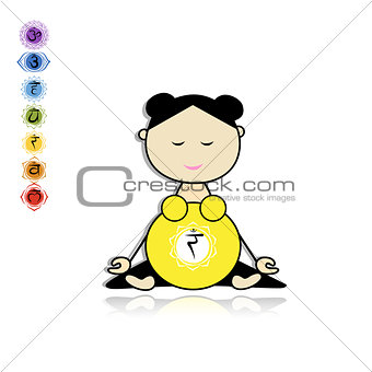 Pregnant yoga, woman in lotus pose for your design