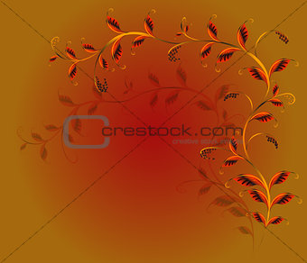 Pattern in the form of branches with red flowers. EPS10 vector illustration